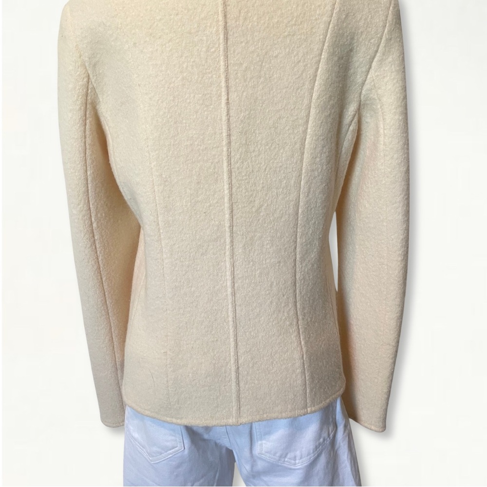 Vintage Casual Corner Neutral Cream Textured 100% Wool Staple Jacket Blazer - Picture 7 of 13
